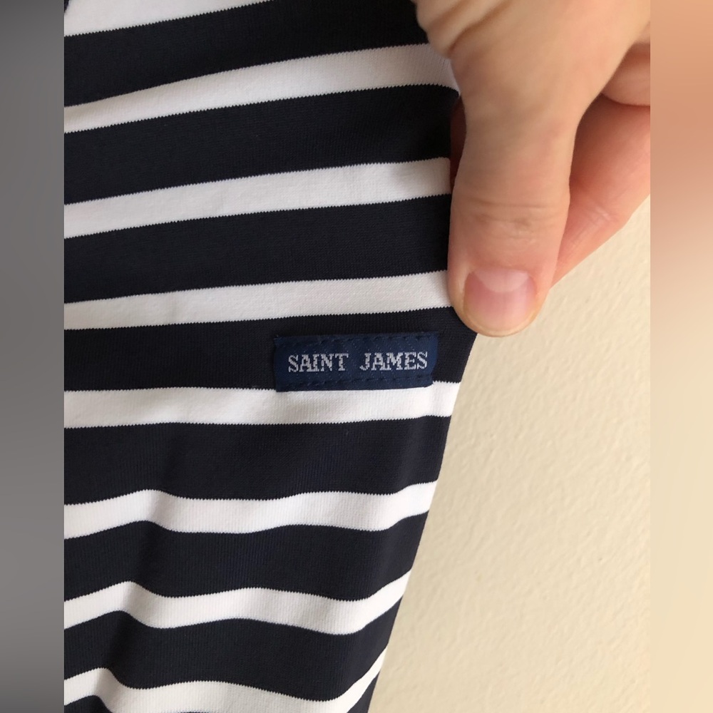 Saint James Propriano Nautical Stripe Stretch Boatneck Midi Dress Anti UV Size 2 - Picture 6 of 11